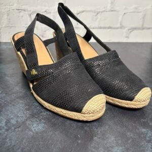 Lauren Ralph Lauren Penelopie Wedge Espadrille Sandals Black Size 10